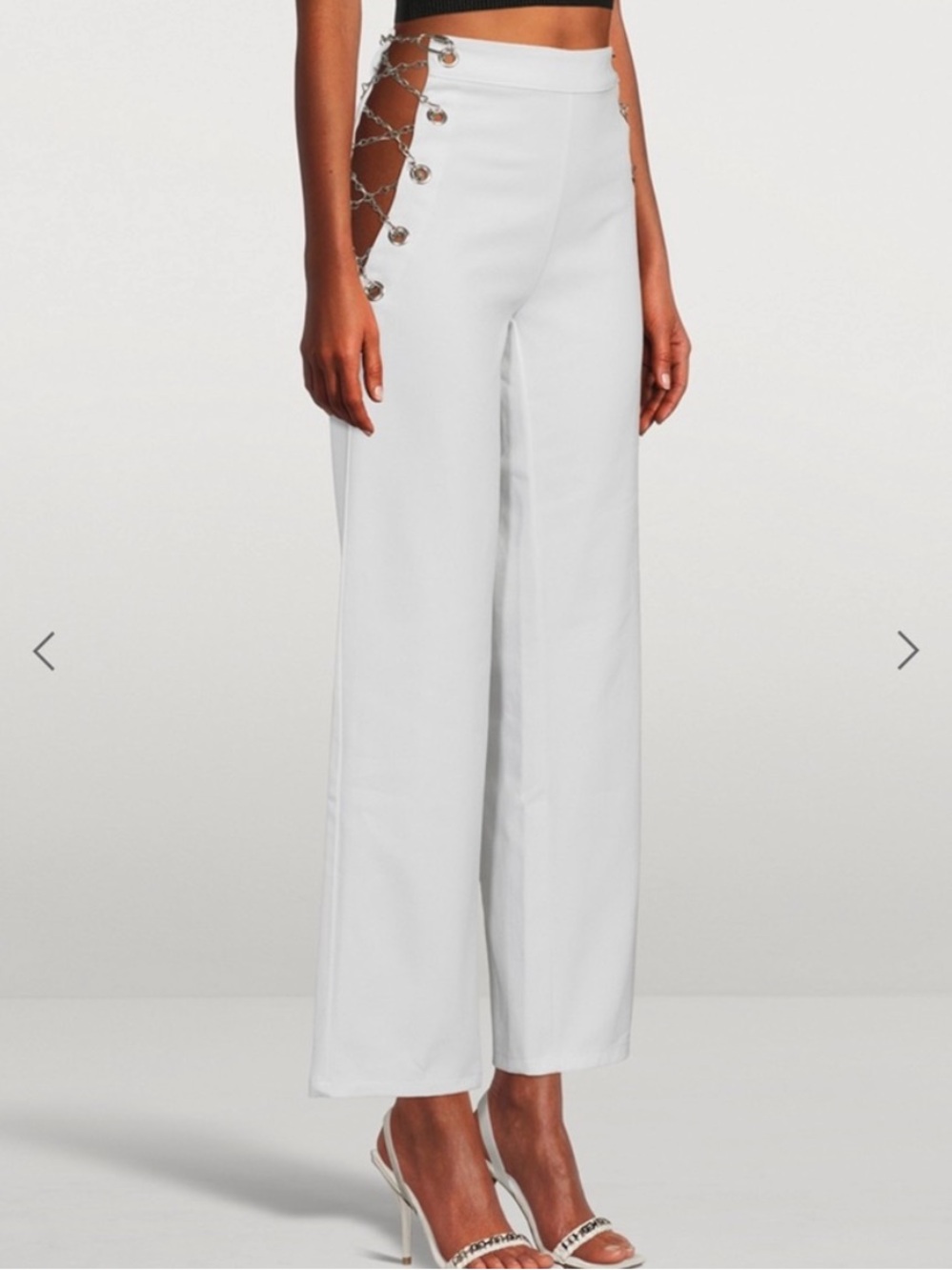EB Denim White Chain-Accent Wide-Leg Pants